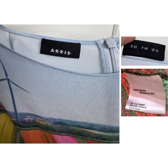 Akris Tulip Farm Flower Field Tank Top Silk Stripe Rainbow Floral Blouse 12 - Picture 3 of 13